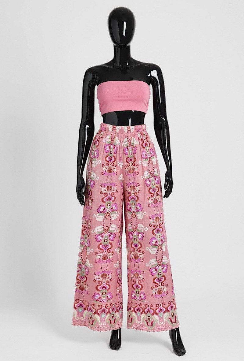Mayorista Elle Style - Pantalón VISCOSA ancho estampado, fluido y romántico en viscosa