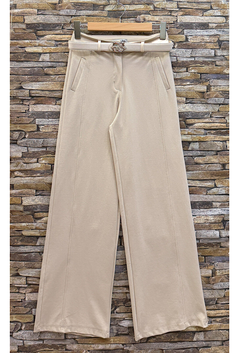 Grossista Elle Style - Pantaloni ampi LUISA in cotone milano, stile palazzo con zip, bottone e cintura chic e alla moda