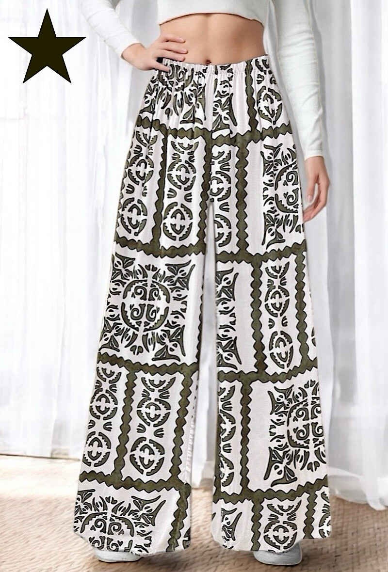 Grossiste Elle Style - Pantalon VISCOSA large imprimé, fluide et romantique en viscose