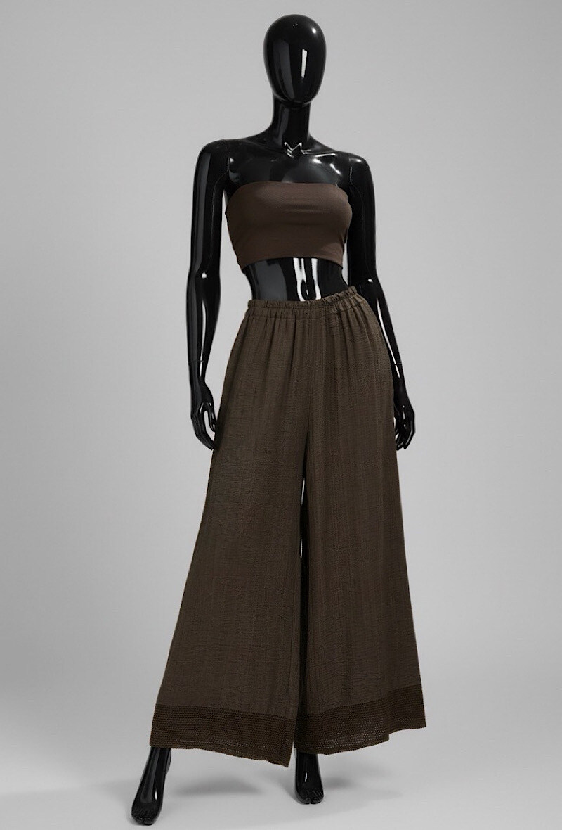 Großhändler Elle Style - LUCIE Hose aus elastischer Viskose mit elastischem Bund und Boho-Häkel-Details. Schick und modisch.