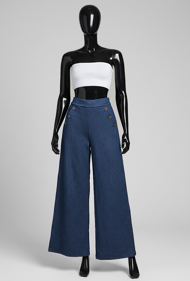 Mayorista Elle Style - Pantalones JENNA efecto vaquero, estilo palazzo ancho con botón y bolsillos