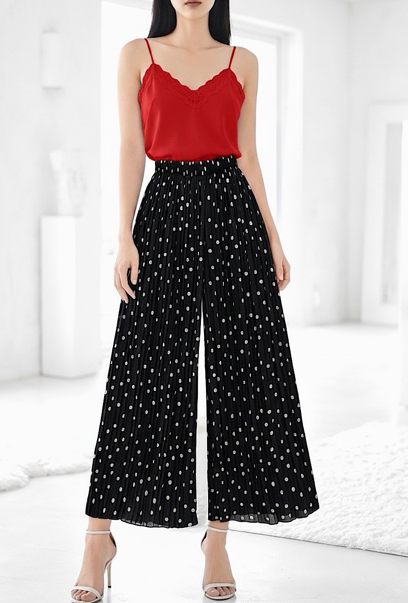 Großhändler Elle Style - ROMY plissierte Hose, sehr fließend, bedruckt mit LANGER HOSE FUTTER aus Viskose.