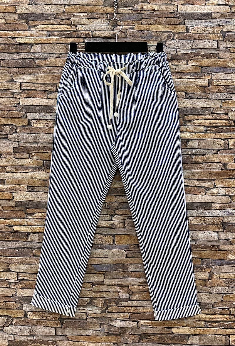Mayorista Elle Style - Pantalones MILO a rayas, cintura alta, clásicos de algodón con bolsillo y elástico en la cintura
