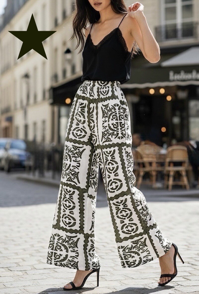 Grossista Elle Style - Pantaloni VISCOSA larghi stampati, fluidi e romantici in viscosa