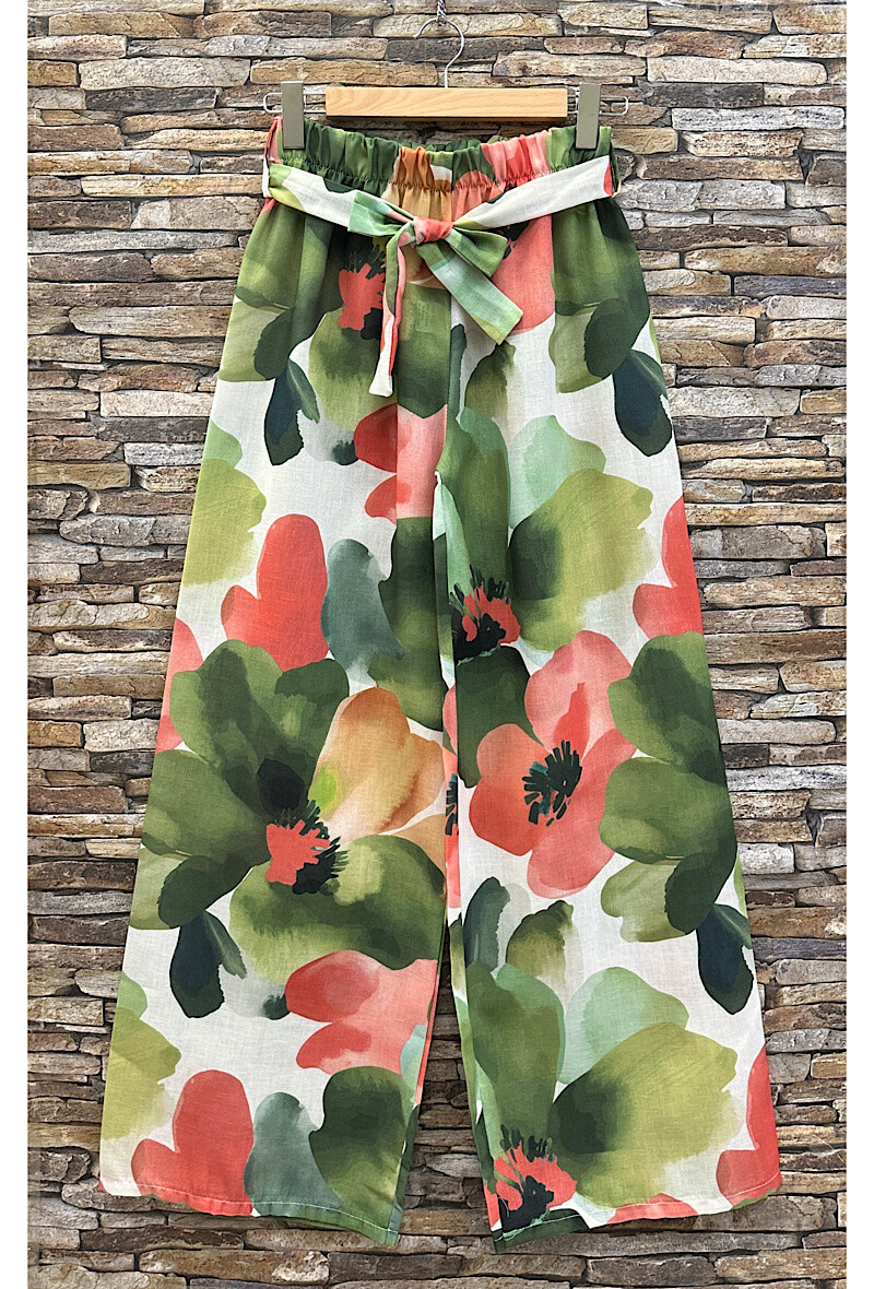 Grossiste Elle Style - Pantalon NINON, fluide imprimé, effet lin, bohème chic, taille élastique