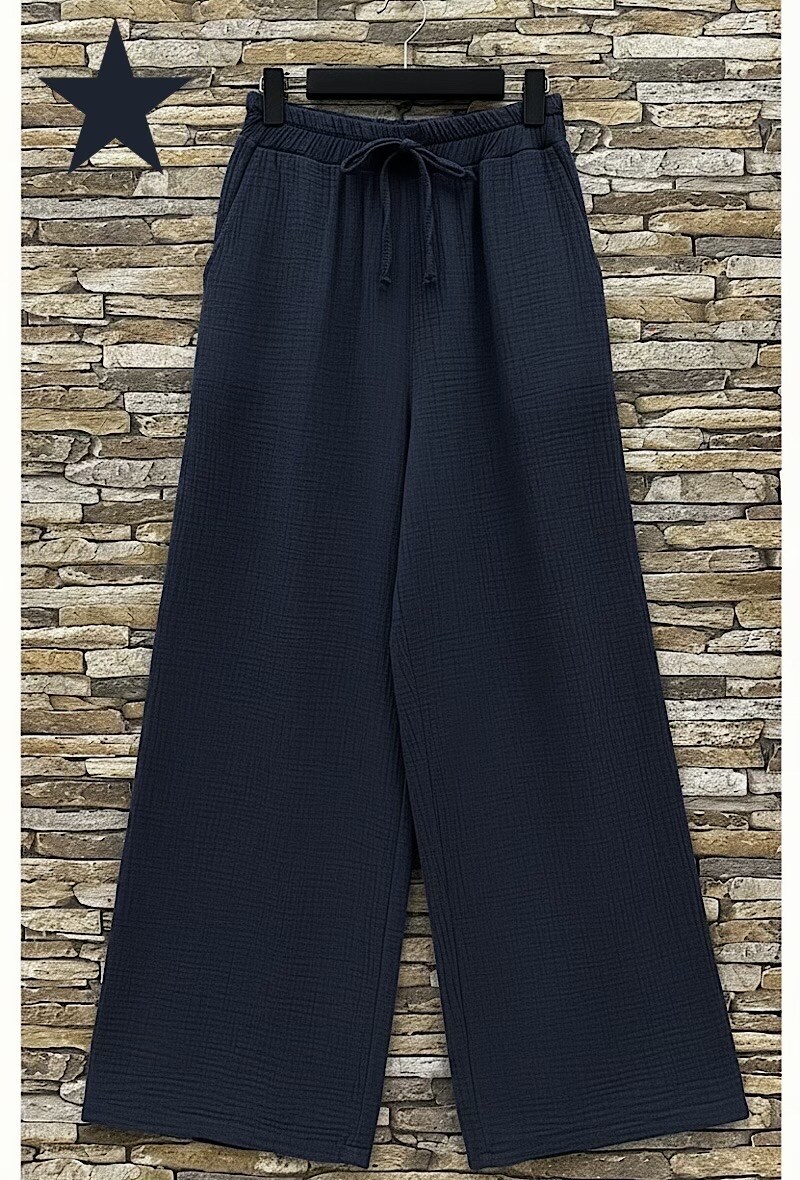 Großhändler Elle Style - GIULIA Hose aus Baumwollgaze mit Vordertaschen
