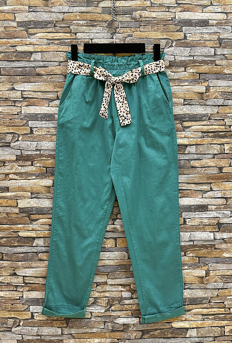 Grossiste Elle Style - Pantalon CHRYSSE coton, ceinture inspiration foulard, poches avant