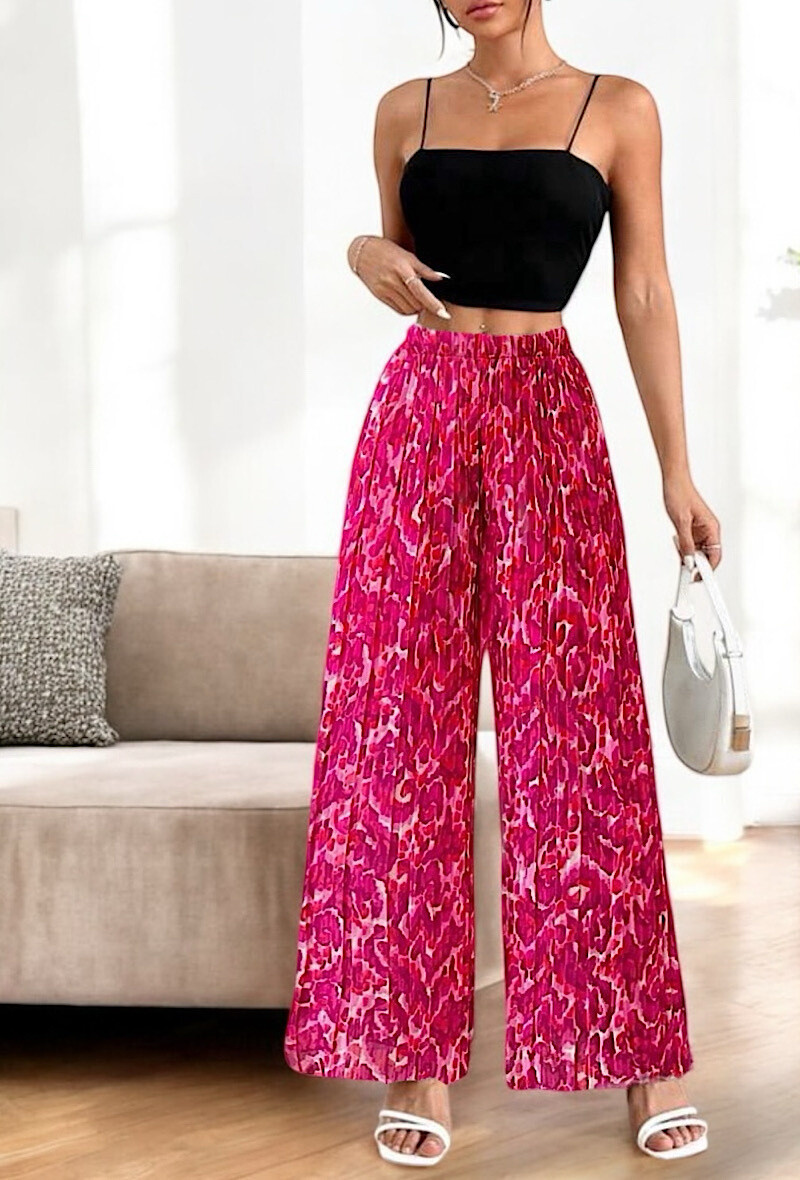 Großhändler Elle Style - Sehr fließende, plissierte ALMA-Hose, bedruckt mit Viskosefutter.