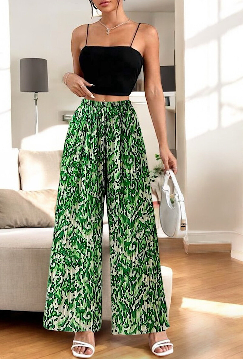 Wholesaler Elle Style - Very fluid pleated ALMA pants, printed with viscose lining.