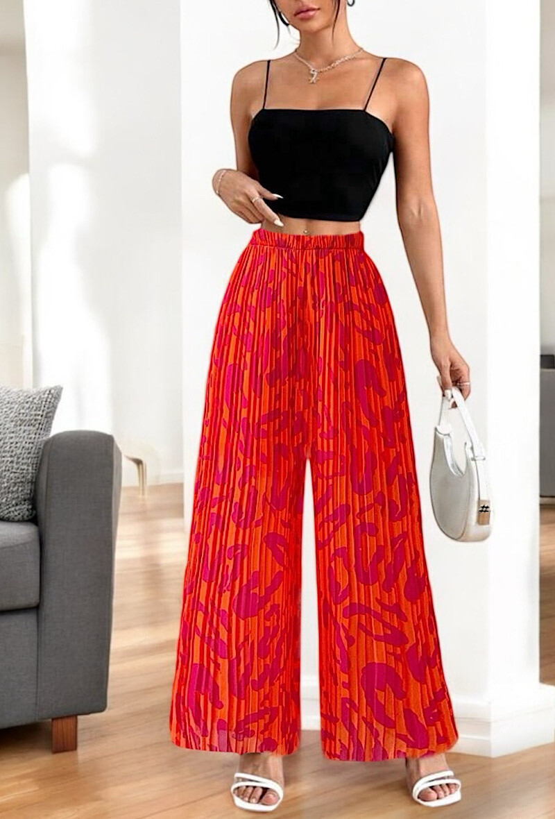 Wholesaler Elle Style - Very fluid pleated ALMA pants, printed with viscose lining.