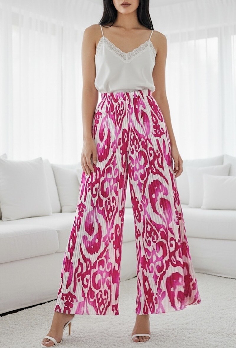 Mayorista Elle Style - Pantalón ALMA plisado muy fluido, estampado con forro de viscosa.