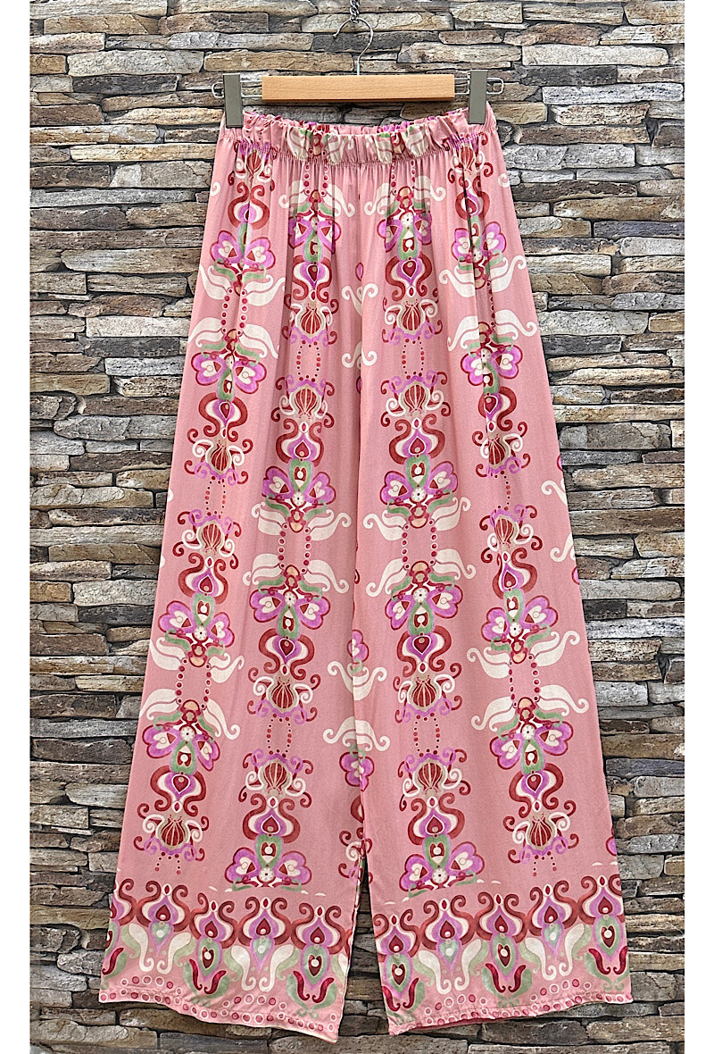 Grossista Elle Style - Pantaloni MELANIE larghi stampati, fluidi e romantici in viscosa