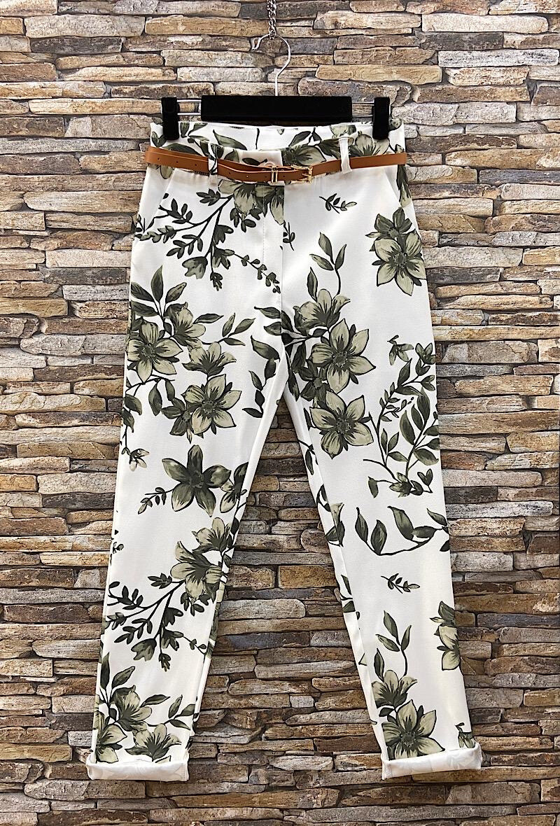 Grossista Elle Style - Pantaloni eleganti stampati a vita alta con tasche e cintura