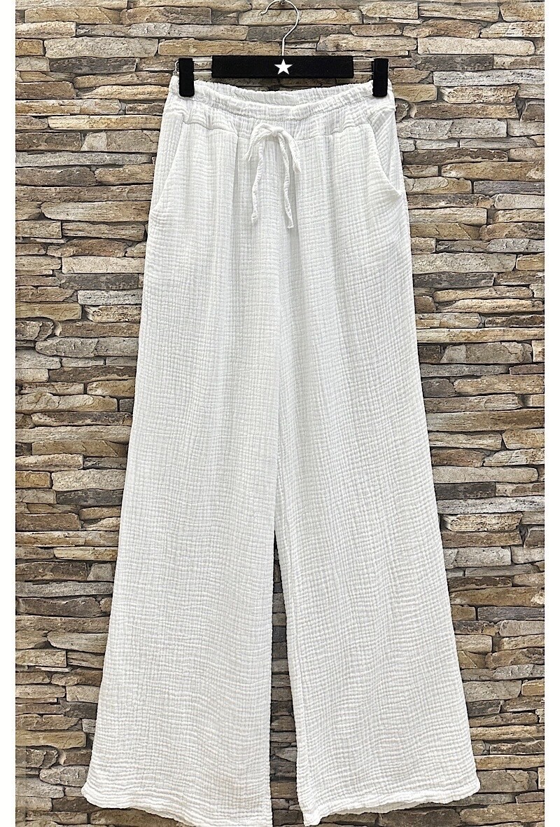 Mayorista Elle Style - Pantalón GIULIA de gasa de algodón con bolsillos frontales