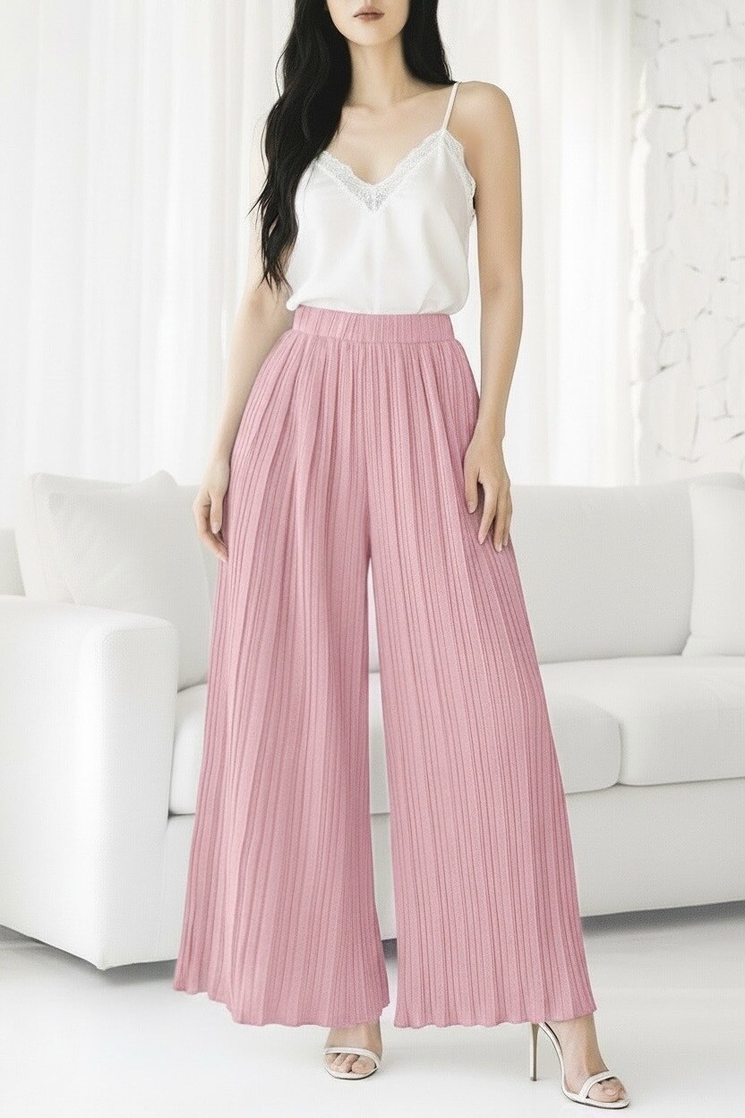 Grossista Elle Style - Pantaloni ALMA ROMY plissettati molto fluidi, stampati con fodera LUNGA in viscosa.