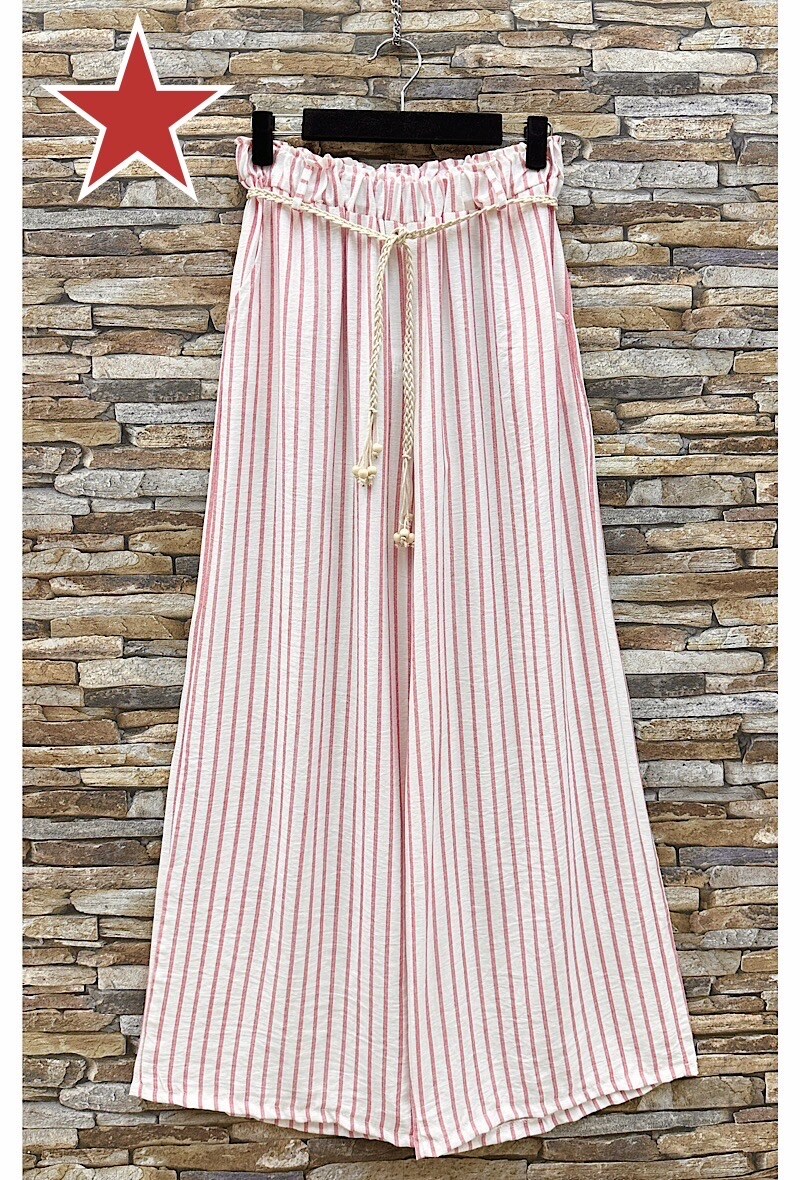 Grossista Elle Style - Pantaloni FRANK larghi effetto lino in viscosa con tasche frontali e cintura bohémien