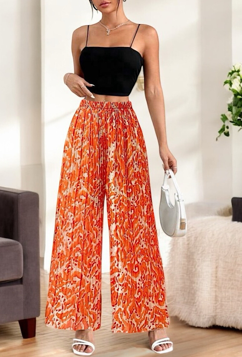 Wholesaler Elle Style - Very fluid pleated ALMA pants, printed with viscose lining.