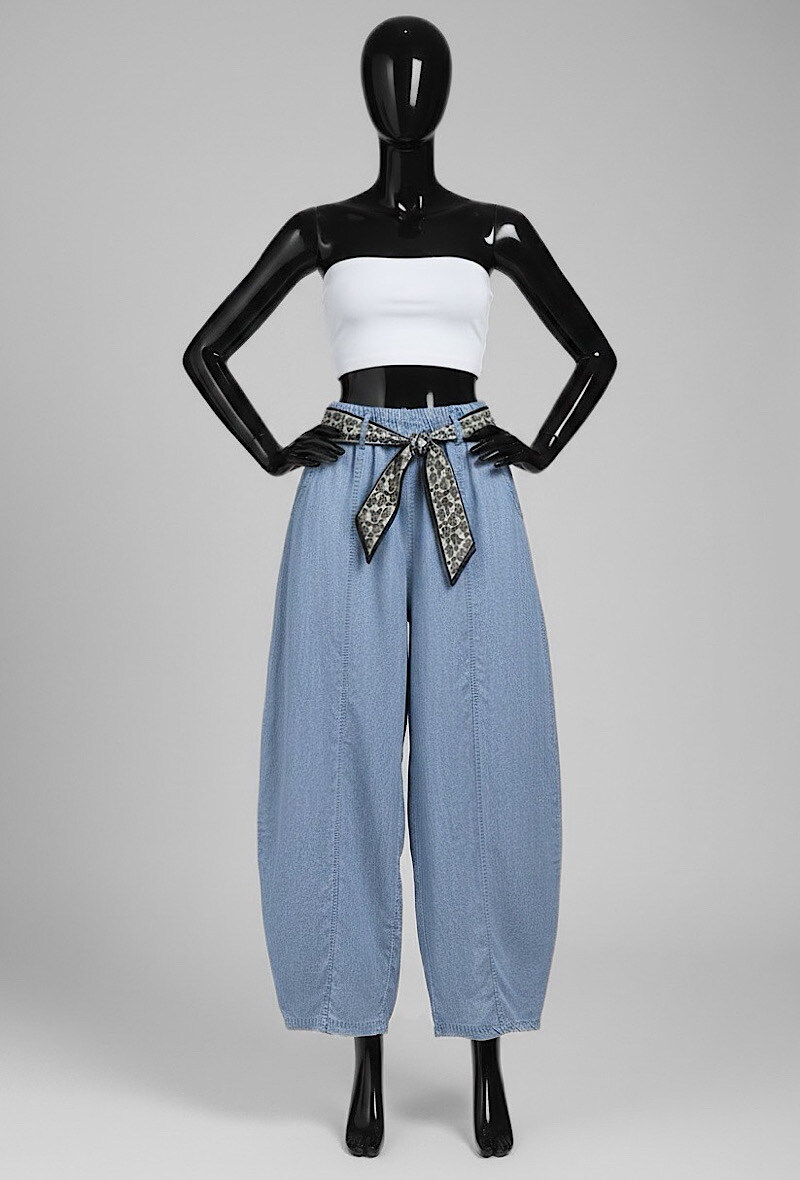 Mayorista Elle Style - Pantalón EWY muy fluido en denim de MATERIAL LYOCELL con cinturón de pañuelo y bolsillos delanteros