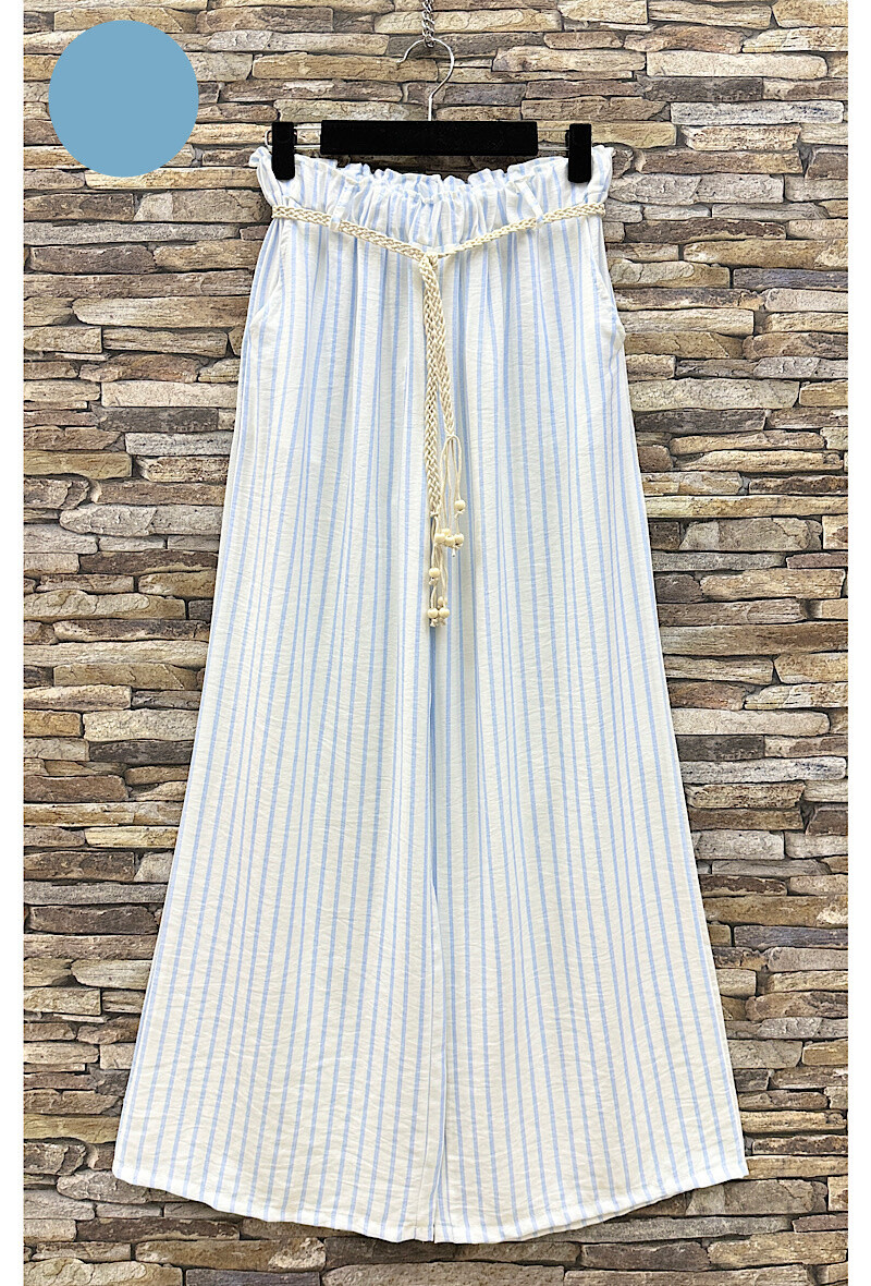 Grossista Elle Style - Pantaloni larghi FRANK in viscosa effetto lino con tasche frontali e cintura boho