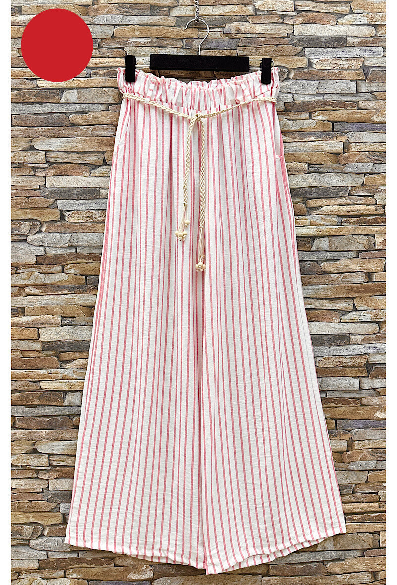 Grossista Elle Style - Pantaloni larghi FRANK in viscosa effetto lino con tasche frontali e cintura boho