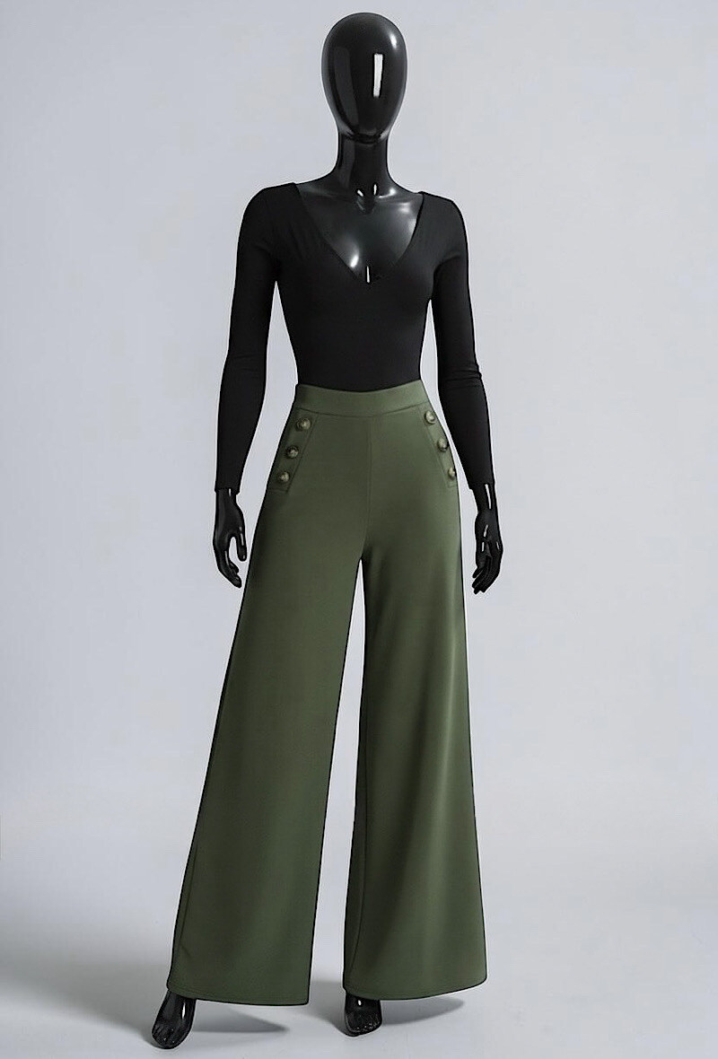 Grossiste Elle Style - Pantalon NEYLA large avec boutons. élastique à la taille. chic et tendance