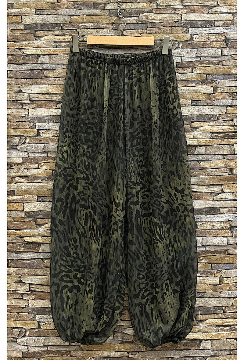 Großhändler Elle Style - YUMI fließende Hose mit Leopardenmuster-Viskosefutter, elastischer Bund