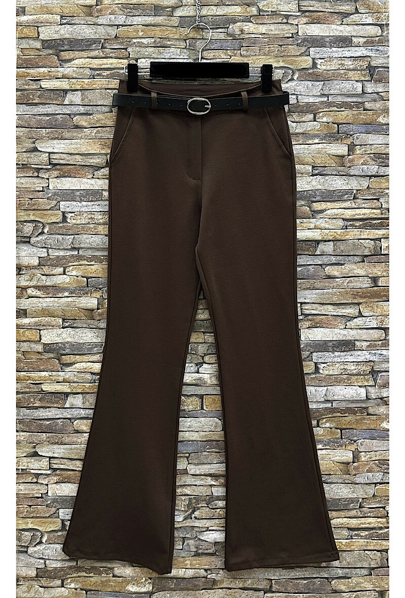 Mayorista Elle Style - Pantalones acampanados ELISABETTA en tejido Milano con botones, cremallera, bolsillos y cinturón
