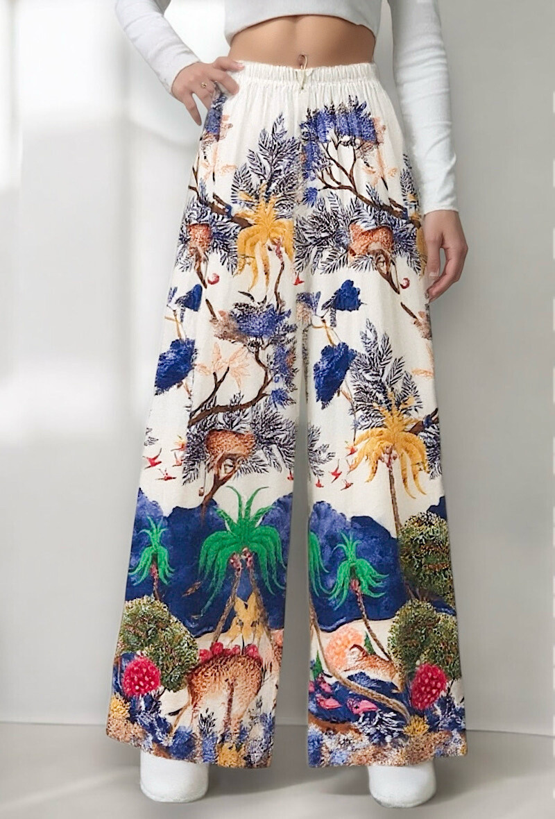 Grossiste Elle Style - Pantalon VISCOSA large imprimé, fluide et romantique en viscose