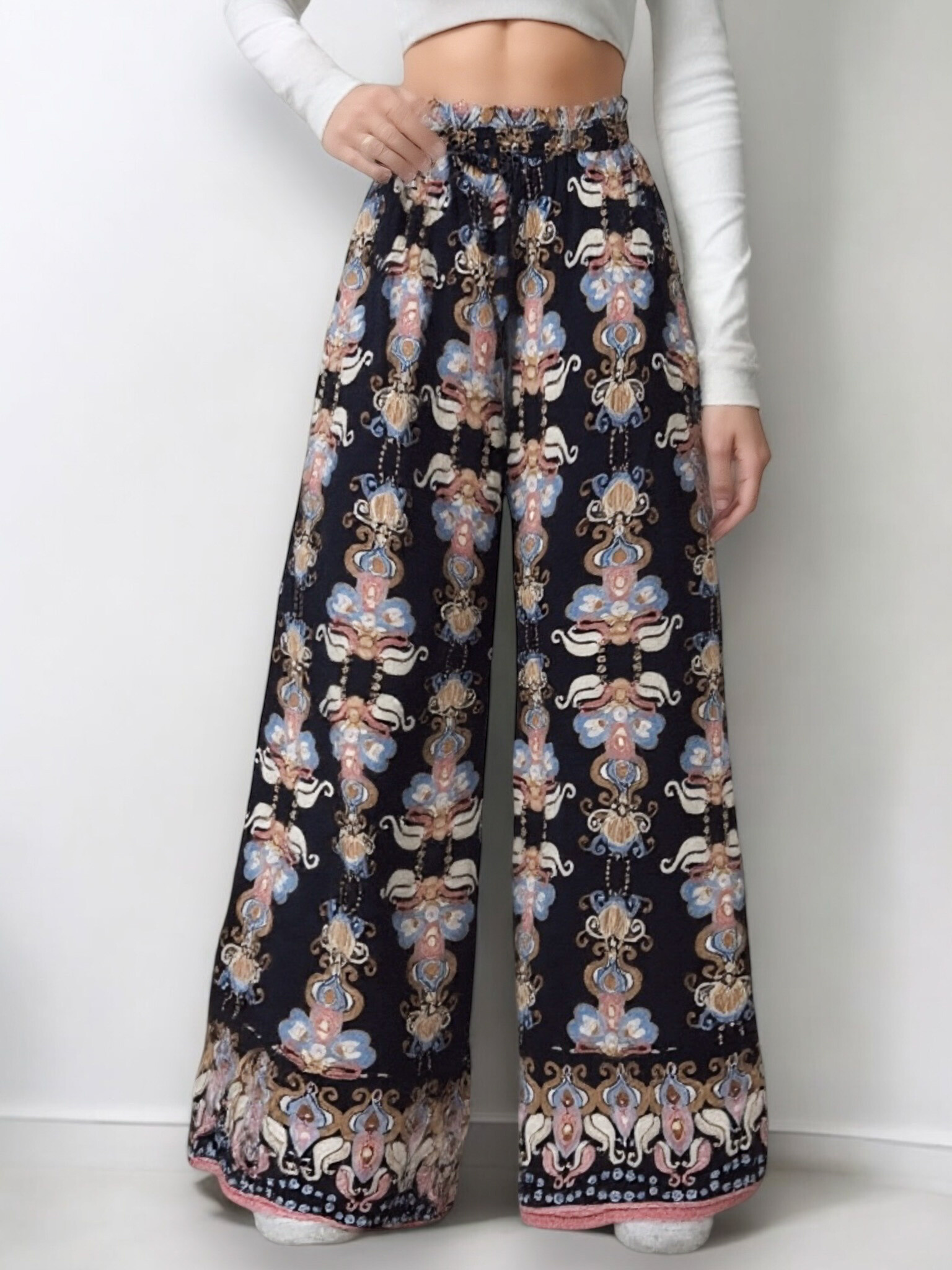 Mayorista Elle Style - Pantalón MELANIE ancho estampado, fluido y romántico de viscosa