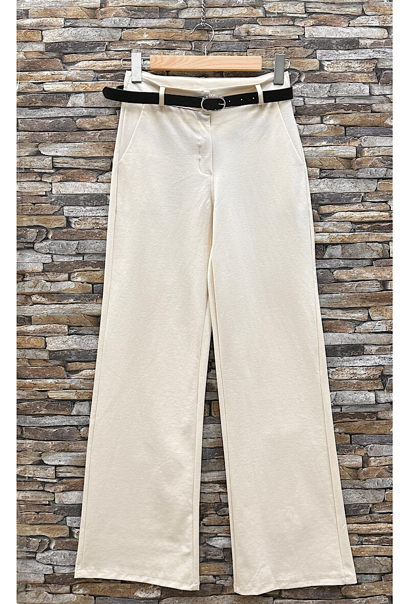 Grossiste Elle Style - Pantalon MALIKA large en coton, palazzo avec zip, bouton, poches et ceinture