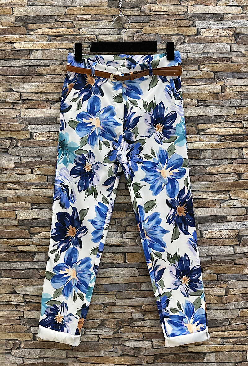Grossista Elle Style - Pantaloni eleganti stampati a vita alta con tasche e cintura