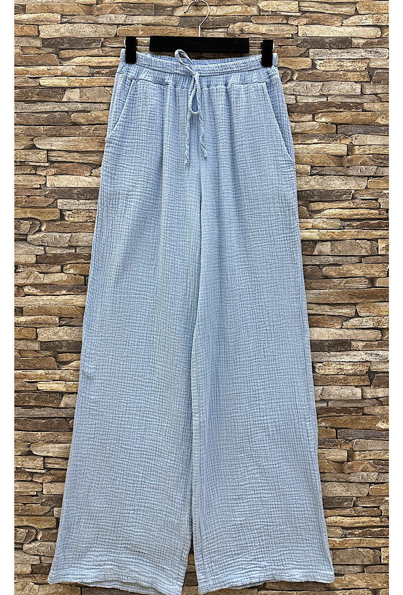 Großhändler Elle Style - GIULIA-Hose aus Baumwollgaze mit Vordertaschen