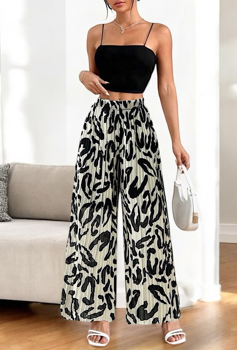 Grossista Elle Style - Pantaloni ALMA plissettati molto fluidi, stampati con fodera in viscosa.