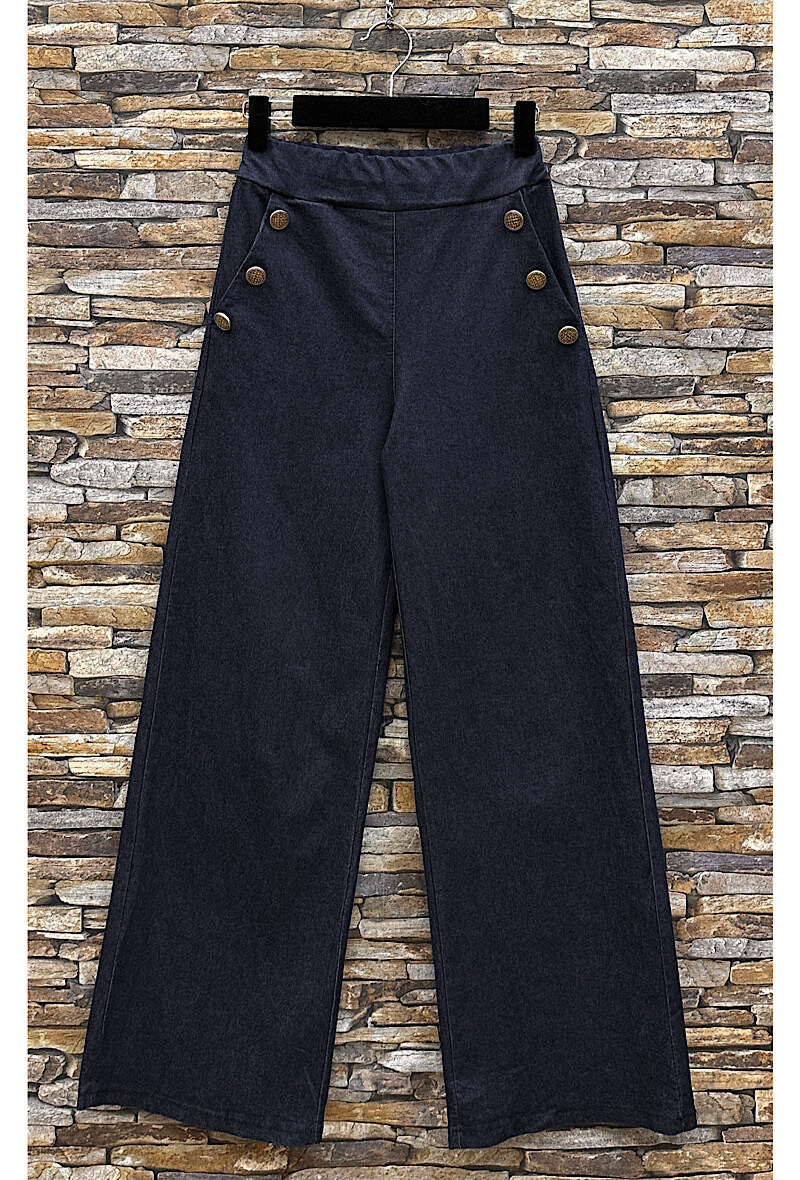 Grossista Elle Style - Pantaloni JENNA effetto jeans, ampio stile palazzo con bottone e tasche