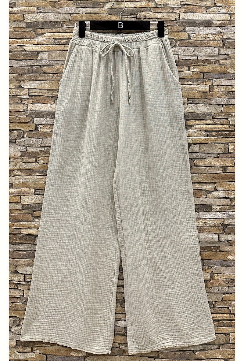 Mayorista Elle Style - Pantalón GIULIA de gasa de algodón con bolsillos frontales