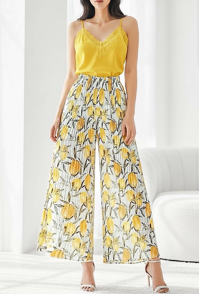Grossista Elle Style - Pantaloni ROMY plissettati molto fluidi, stampati con FODERA PANTALONI LUNGA in viscosa.