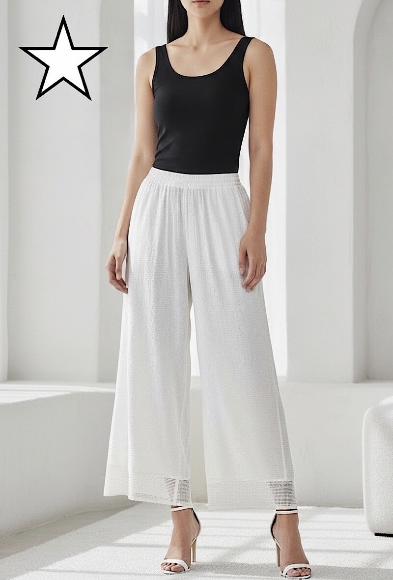 Mayorista Elle Style - Pantalón LUCIE de viscosa elástica en la cintura con detalles de crochet bohemio. Chic y a la moda.