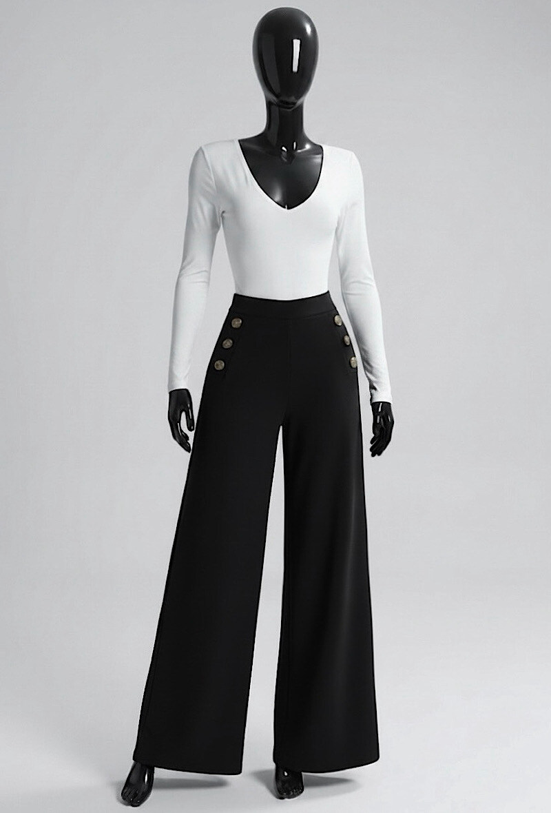 Grossiste Elle Style - Pantalon NEYLA large avec boutons. élastique à la taille. chic et tendance