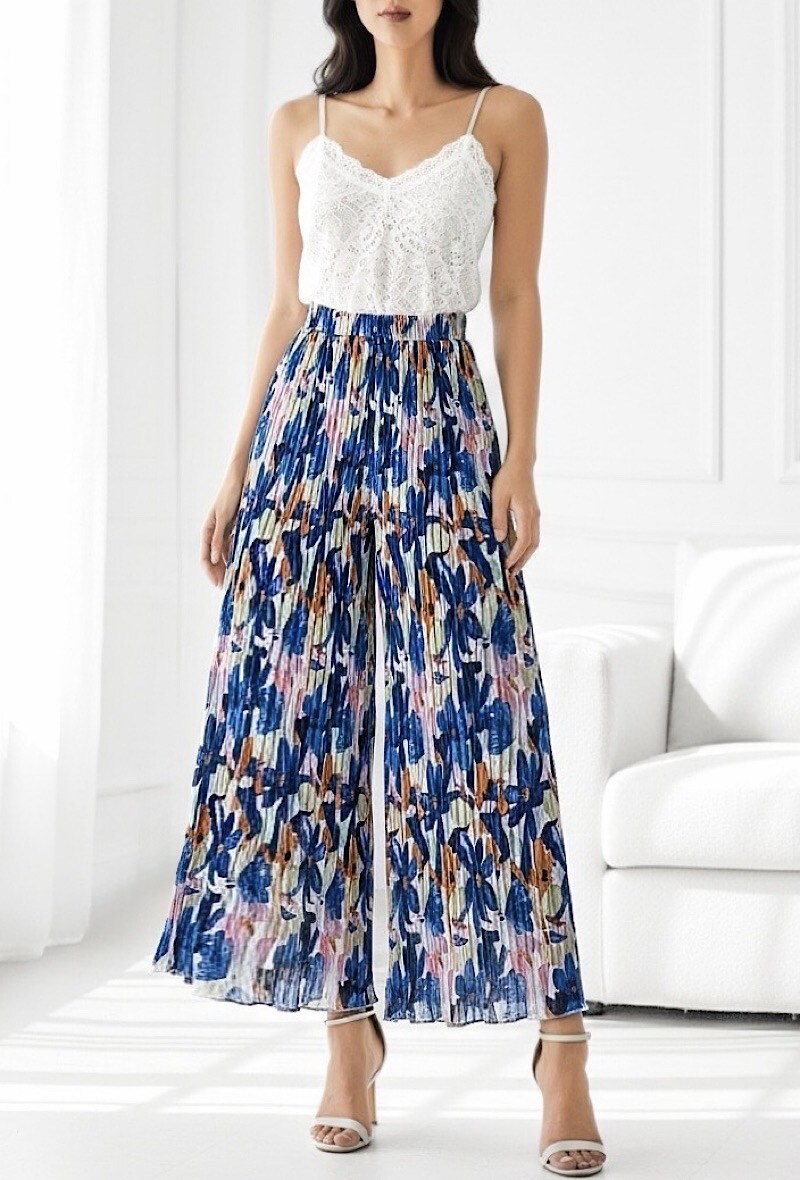 Großhändler Elle Style - ROMY plissierte Hose, sehr fließend, bedruckt mit LANGER HOSE FUTTER aus Viskose.