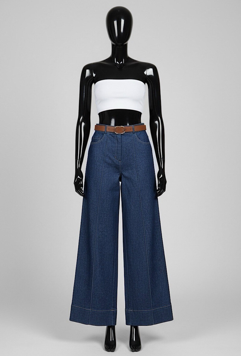 Mayorista Elle Style - Pantalón JONNA efecto vaquero, palazzo ancho con botón, cremallera frontal y bolsillos