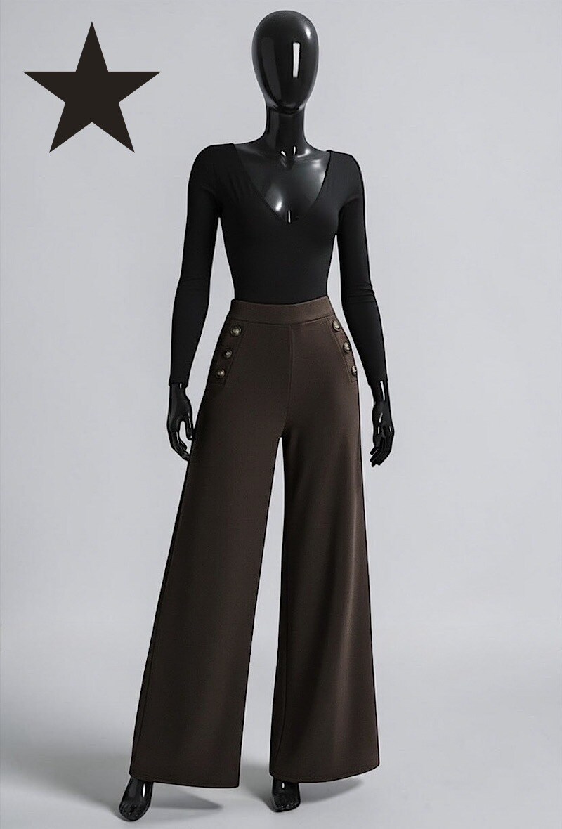 Grossiste Elle Style - Pantalon NEYLA large avec boutons. élastique à la taille. chic et tendance