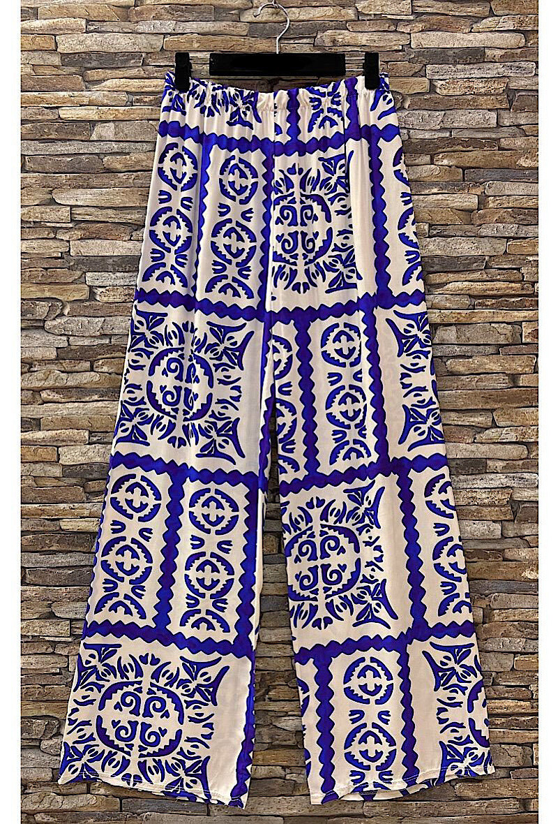 Grossista Elle Style - Pantaloni MELANIE larghi stampati, fluidi e romantici in viscosa