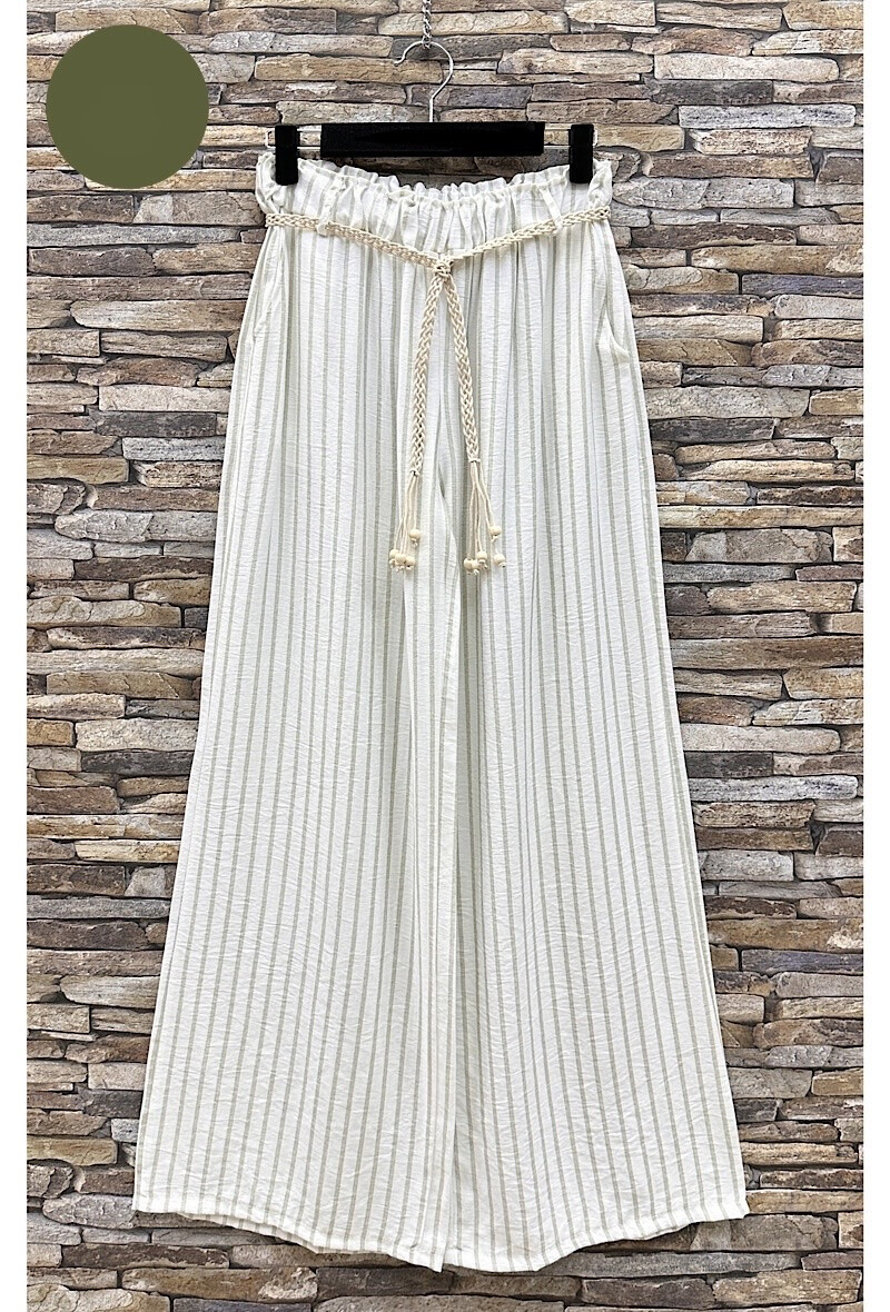 Grossista Elle Style - Pantaloni larghi FRANK in viscosa effetto lino con tasche frontali e cintura boho