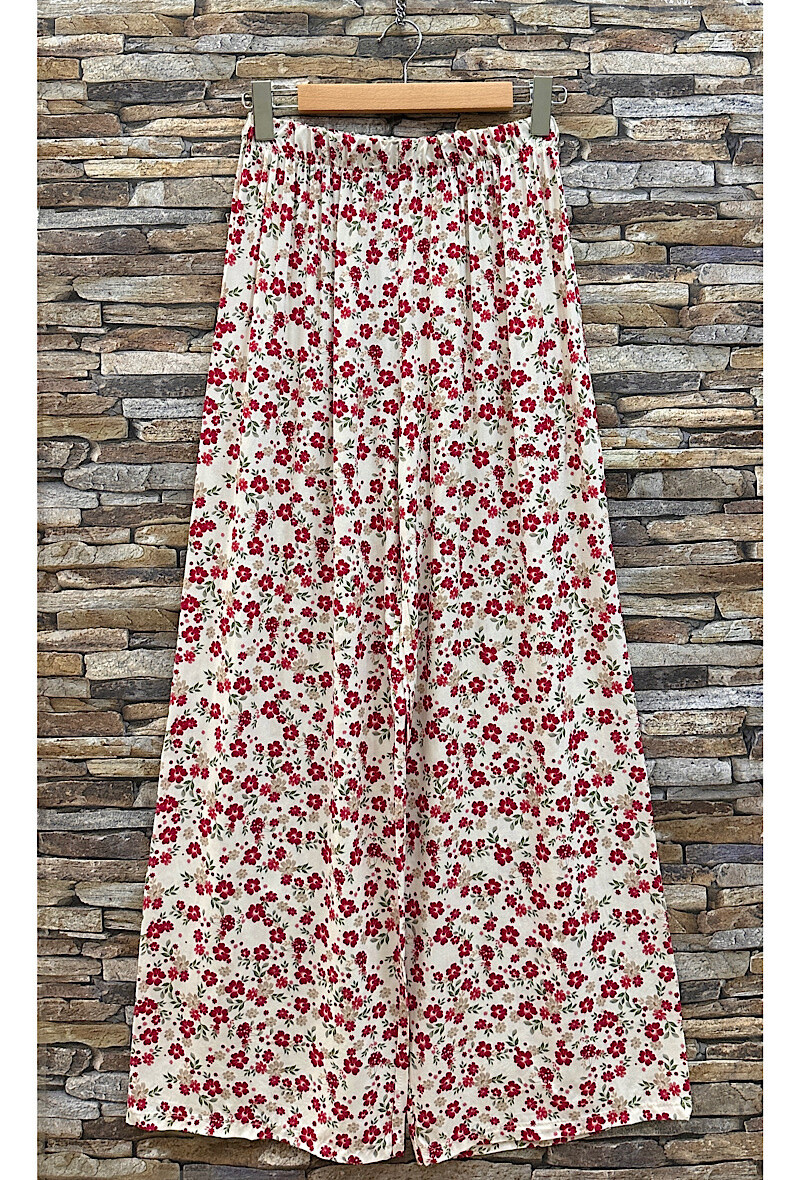 Grossista Elle Style - Pantaloni MELANIE larghi stampati, fluidi e romantici in viscosa