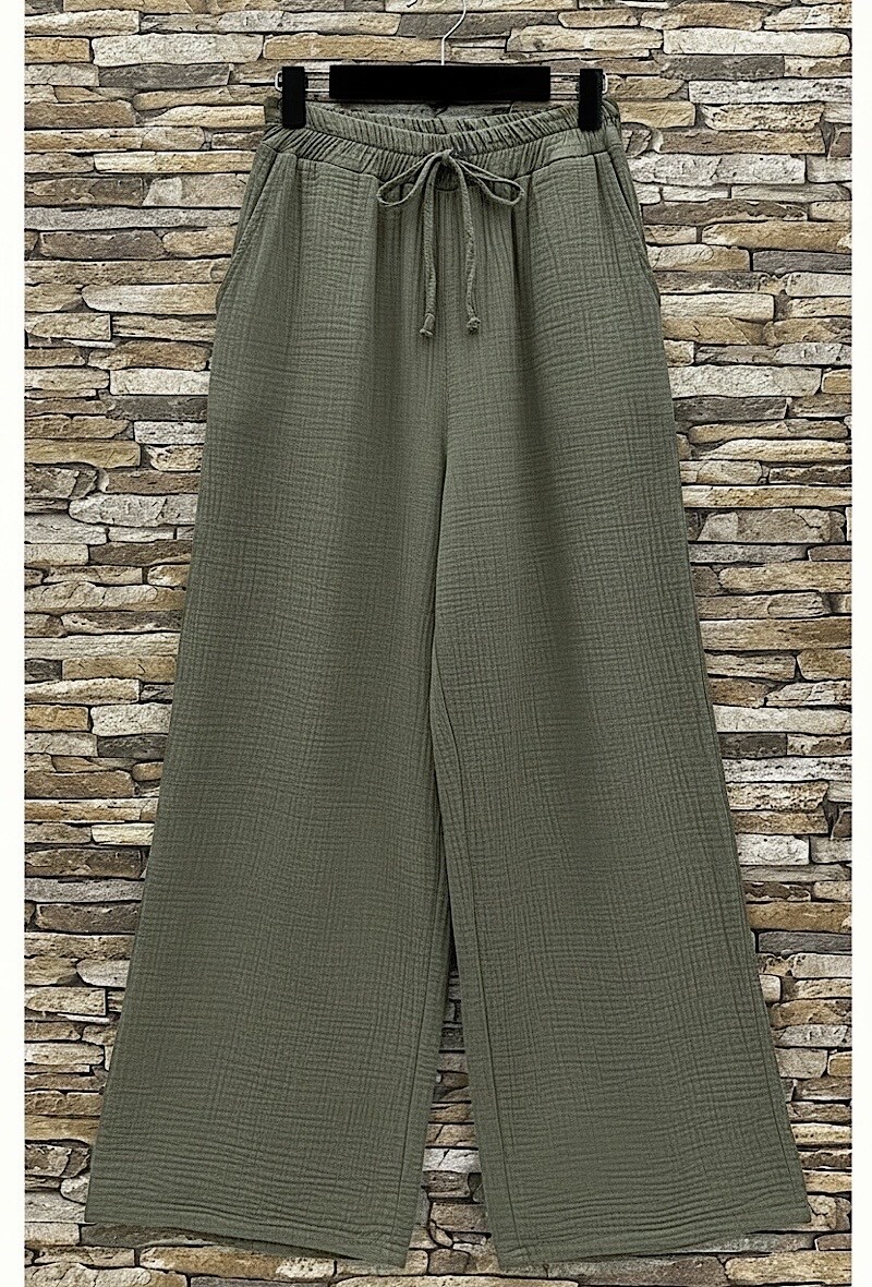 Großhändler Elle Style - GIULIA Hose aus Baumwollgaze mit Vordertaschen