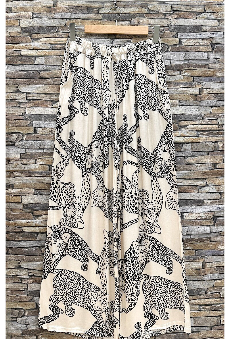 Grossiste Elle Style - Pantalon KATY imprimé en viscose satinée effet soie avec poches, fluide
