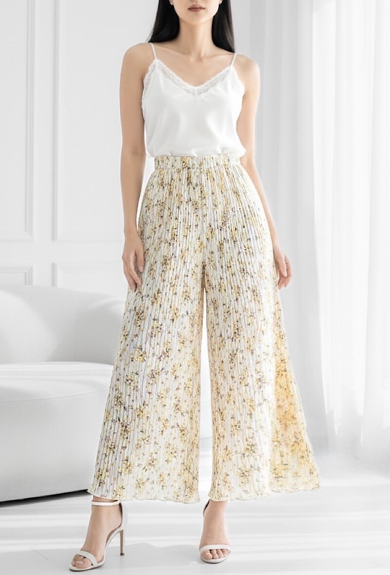 Grossista Elle Style - Pantaloni ROMY plissettati molto fluidi, stampati con FODERA PANTALONI LUNGA in viscosa.