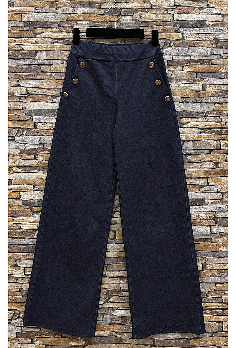 Grossista Elle Style - Pantaloni JENNA effetto jeans, ampio stile palazzo con bottone e tasche