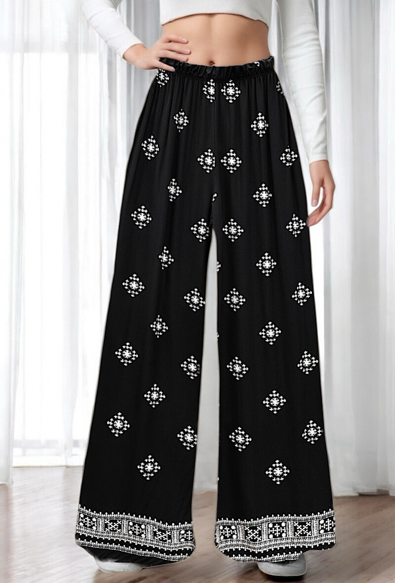 Grossiste Elle Style - Pantalon VISCOSA large imprimé, fluide et romantique en viscose