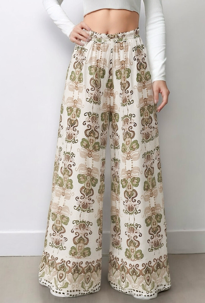 Wholesaler Elle Style - Wide printed VISCOSA trousers, fluid and romantic in viscose